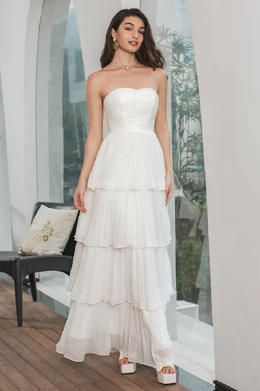 "Graduation dresses for women to celebrate in style"Simple White Pleated Tiered Engagement Party Dress "Graduation dresses for women to celebrate in style"Simple White Pleated Tiered Engagement Party Dress