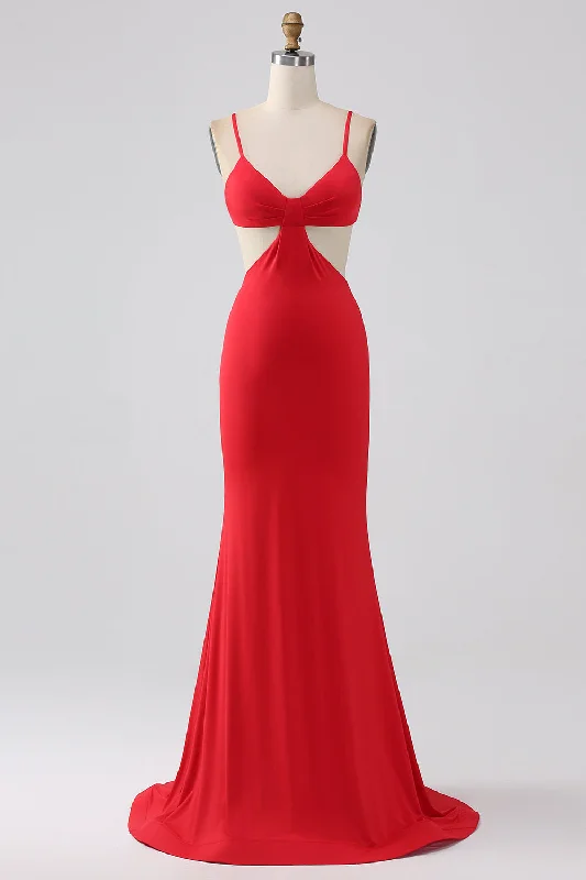 "Long sleeve dresses for women in cold weather"Spaghetti Straps Mermaid Backless Red Long Prom Dress "Long sleeve dresses for women in cold weather"Spaghetti Straps Mermaid Backless Red Long Prom Dress