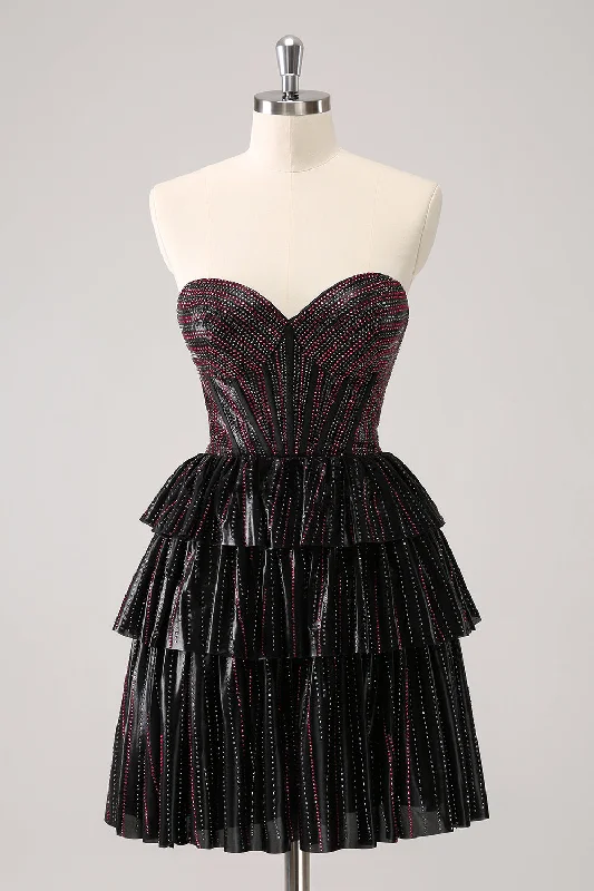 "Denim dresses for women for a casual and cool style"Sparkly Black Pink Sweetheart Tiered Homecoming Dress with Beading "Denim dresses for women for a casual and cool style"Sparkly Black Pink Sweetheart Tiered Homecoming Dress with Beading