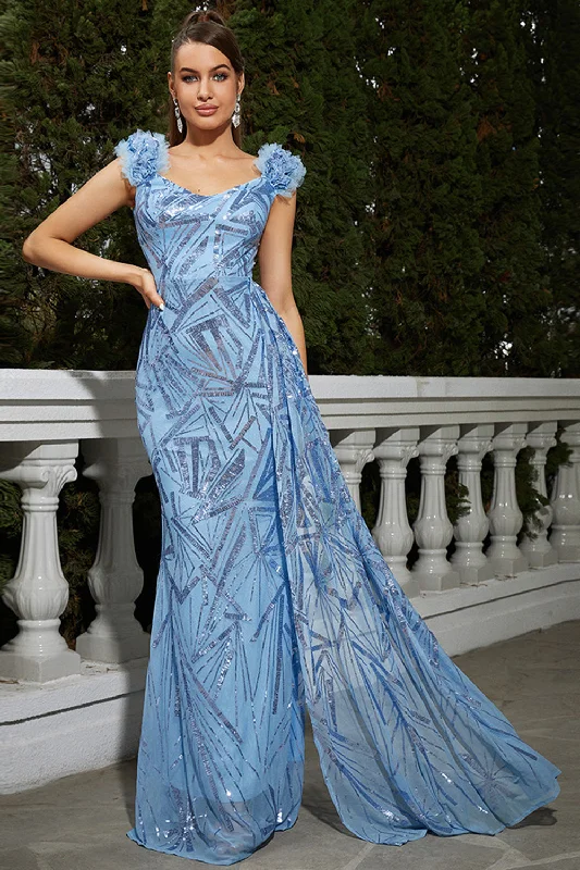 "Polka dot dresses for women with a retro vibe"Sparkly Blue Sequined Mermaid Long Prom Dress "Polka dot dresses for women with a retro vibe"Sparkly Blue Sequined Mermaid Long Prom Dress