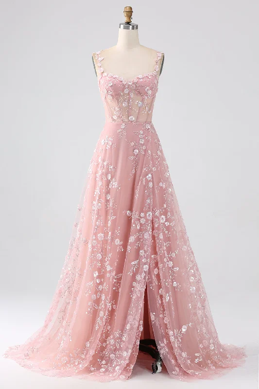 "Chiffon dresses for women with a flowy and light feel"Sparkly Blush A Line Spaghetti Straps Sequin Corset Prom Dress With Slit "Chiffon dresses for women with a flowy and light feel"Sparkly Blush A Line Spaghetti Straps Sequin Corset Prom Dress With Slit