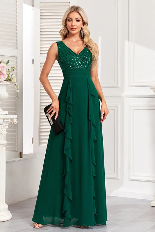 "Comfortable maternity dresses for pregnant women"Sparkly Dark Green A Line Sequins Long Prom Dress with Ruffles "Comfortable maternity dresses for pregnant women"Sparkly Dark Green A Line Sequins Long Prom Dress with Ruffles