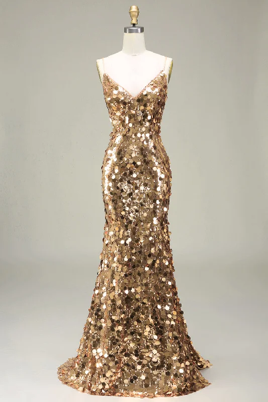 "Animal print dresses for women who love bold styles"Sparkly Golden Mermaid Sequin Prom Dress With Slit "Animal print dresses for women who love bold styles"Sparkly Golden Mermaid Sequin Prom Dress With Slit