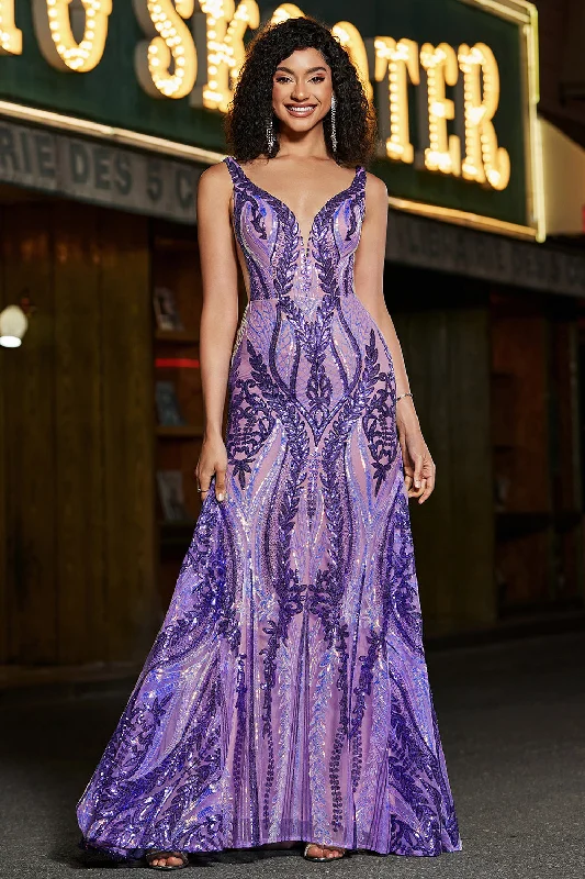 "Floral print dresses for women for a feminine look"Sparkly Mermaid V Neck Dark Purple Sequins Long Prom Dress with Open Back "Floral print dresses for women for a feminine look"Sparkly Mermaid V Neck Dark Purple Sequins Long Prom Dress with Open Back