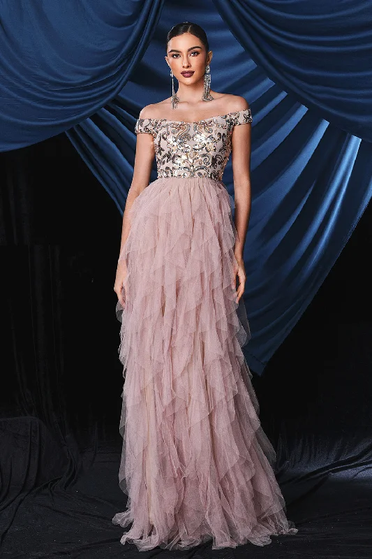 "Striped dresses for women with a classic touch"Sparkly Pink Off The Shoulder Tiered Prom Dress "Striped dresses for women with a classic touch"Sparkly Pink Off The Shoulder Tiered Prom Dress