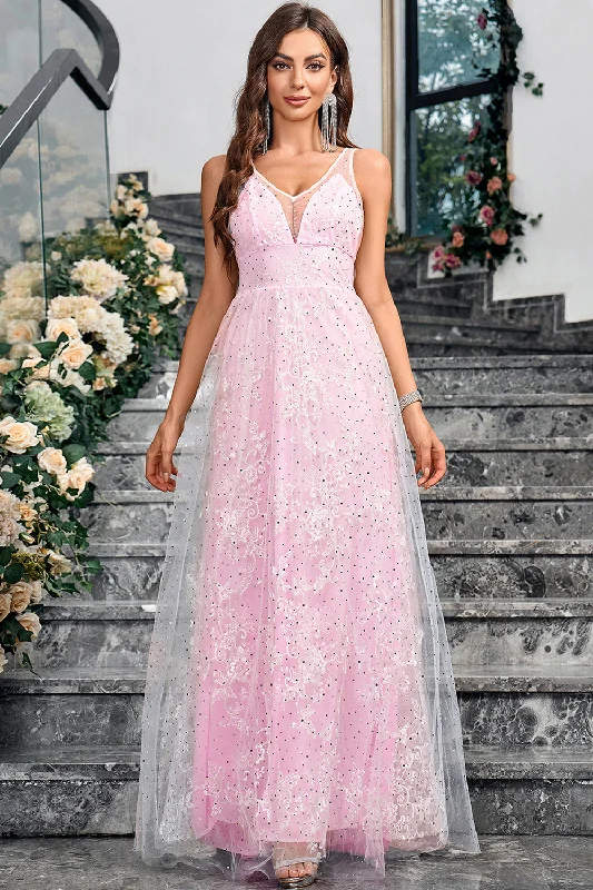 "Work - appropriate dresses for professional women"Sparkly Pink A Line V-Neck Prom Dress "Work - appropriate dresses for professional women"Sparkly Pink A Line V-Neck Prom Dress