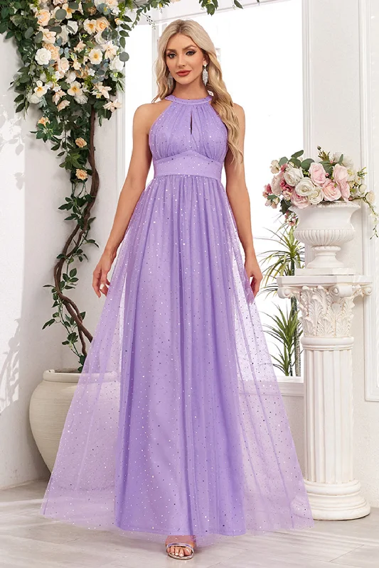 "Plus size formal dresses for women for special events"Sparkly Purple A Line Halter Long Prom Dress "Plus size formal dresses for women for special events"Sparkly Purple A Line Halter Long Prom Dress