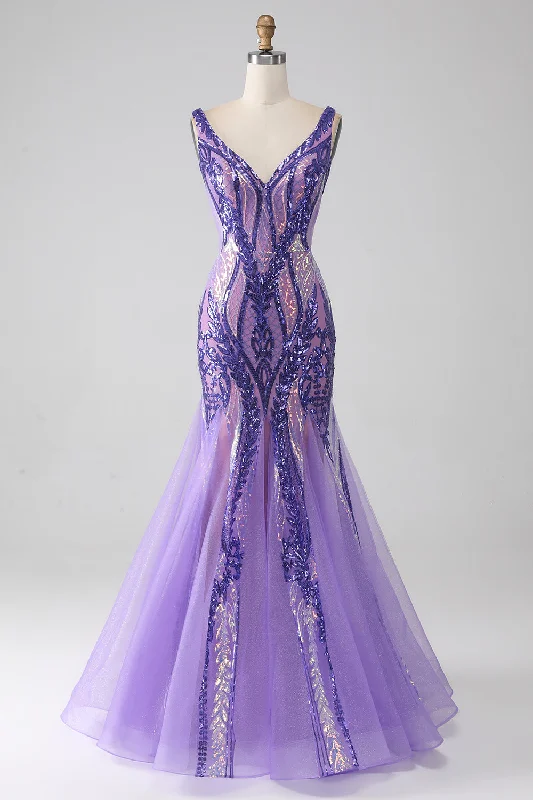 "Red dresses for women to make a bold statement"Sparkly Purple Mermaid V Neck Sequins Long Prom Dress "Red dresses for women to make a bold statement"Sparkly Purple Mermaid V Neck Sequins Long Prom Dress