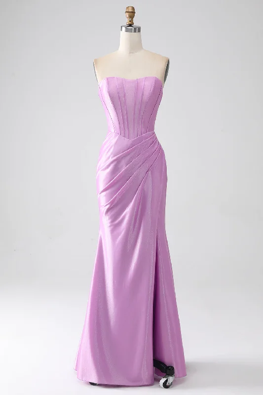 "Simple wedding dresses for women who prefer understated elegance"Strapless Purple Mermaid Corset Prom Dress with Pleated "Simple wedding dresses for women who prefer understated elegance"Strapless Purple Mermaid Corset Prom Dress with Pleated