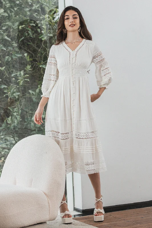 "Limited - Time Offer: Up to 50% Off on Women's Dresses!"Tea-Length Lace Elegant White Graduation Dress with Long Sleeves "Limited - Time Offer: Up to 50% Off on Women's Dresses!"Tea-Length Lace Elegant White Graduation Dress with Long Sleeves