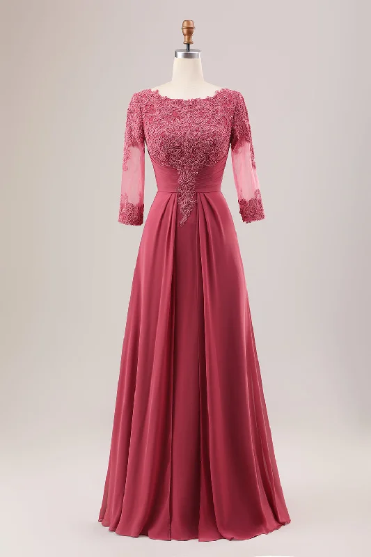 "A - line dresses for women to flatter the figure"Terracotta A Line Scoop Neck Chiffon Mother of Bride Dress with Appliques "A - line dresses for women to flatter the figure"Terracotta A Line Scoop Neck Chiffon Mother of Bride Dress with Appliques