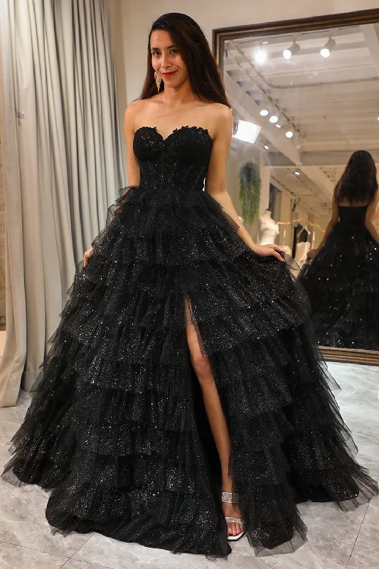 "Graduation dresses for women to celebrate in style"Trendy A Line Sweetheart Black Corset Prom Dress with Ruffles