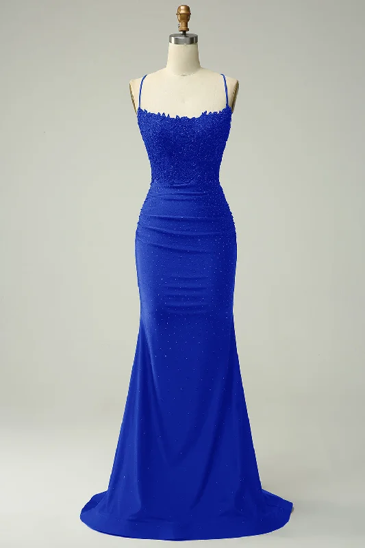 "Black tie dresses for women for formal galas"Trendy Mermaid Halter Neck Royal Blue Long Prom Dress with Appliques Beading "Black tie dresses for women for formal galas"Trendy Mermaid Halter Neck Royal Blue Long Prom Dress with Appliques Beading