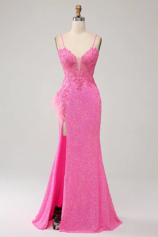 "Maxi dresses for women to wear in the fall"Trendy Mermaid Spaghetti Straps Pink Sequins Long Prom Dress with Appliques "Maxi dresses for women to wear in the fall"Trendy Mermaid Spaghetti Straps Pink Sequins Long Prom Dress with Appliques