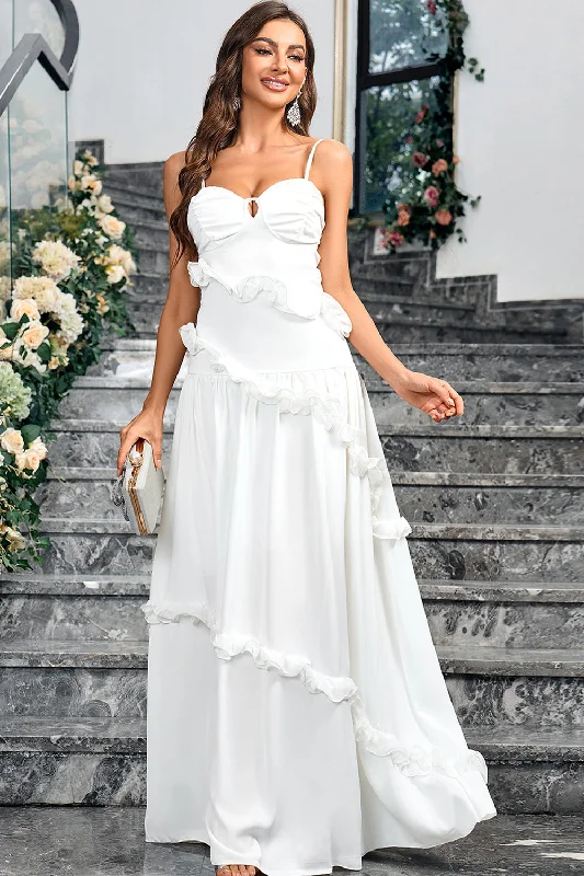 "Comfortable maternity dresses for pregnant women"White A Line Sweetheart Neck Spaghetti Straps Long Simple Dress "Comfortable maternity dresses for pregnant women"White A Line Sweetheart Neck Spaghetti Straps Long Simple Dress