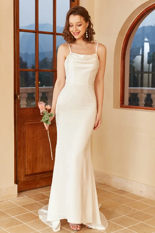 "Beach wedding dresses for women for a laid - back ceremony"White Spaghetti Straps Simple Wedding Dress "Beach wedding dresses for women for a laid - back ceremony"White Spaghetti Straps Simple Wedding Dress