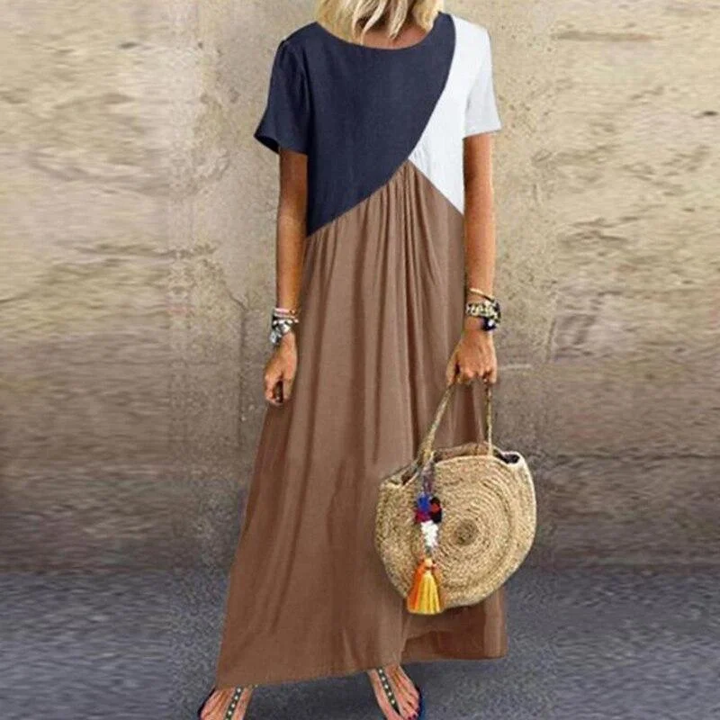 Maxi Dresses with Tropical Floral Prints for a Beachy LookFashionSierra - Women Sundress Summer Long Dress Patchwork Loose Party Maxi Dresses