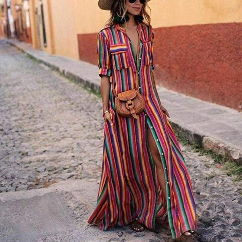 Cool Leather Maxi Dresses for a Rock - Chic StyleFashionSierra - Women's Boho Beach Summer Holiday Maxi Dress