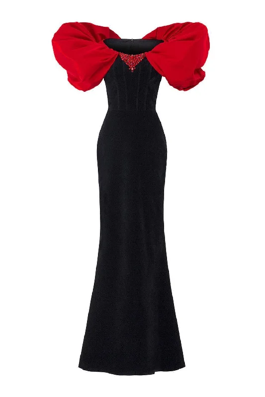 Strapless Party Dresses with Tassel Accents for Ladies' Fun and Flirty LookAdelyn Mermaid Puffy Sleeved Velvet Floor Length Dress
