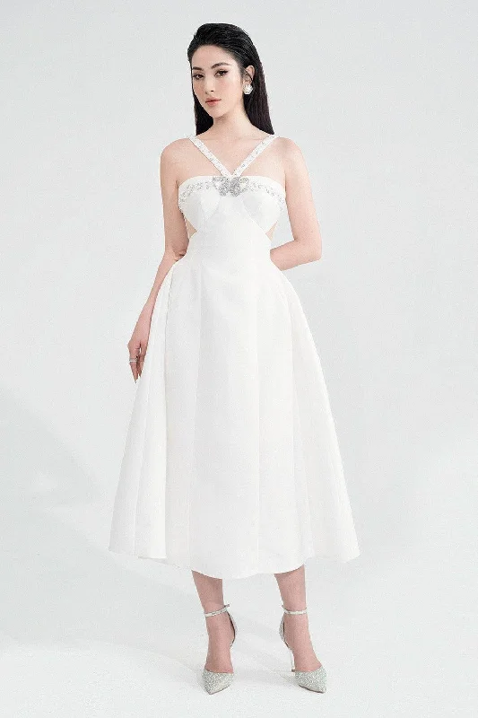Midi dress for a church service in a more relaxed and modern churchAdjoa Fit And Flare Chest Cup Taffeta Midi Dress Midi dress for a church service in a more relaxed and modern churchAdjoa Fit And Flare Chest Cup Taffeta Midi Dress