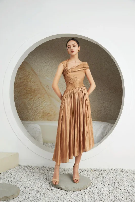 Midi dress for a church service in a more relaxed and modern churchAggie Pleated Asymmetric Silk Midi Dress Midi dress for a church service in a more relaxed and modern churchAggie Pleated Asymmetric Silk Midi Dress