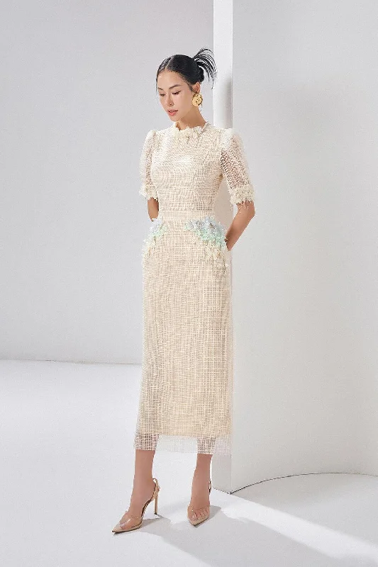 Cotton - blend midi dress for a comfortable and versatile choiceAlaina Straight Short Sleeved Mesh Lace Midi Dress Cotton - blend midi dress for a comfortable and versatile choiceAlaina Straight Short Sleeved Mesh Lace Midi Dress