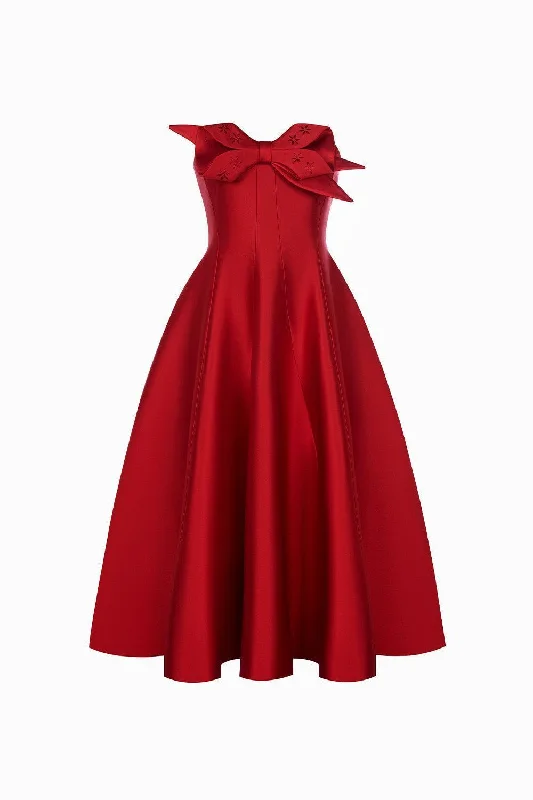 Zip - front midi dress for easy on - and - off convenienceAries Flared Semi-Heart Neck Taffeta Midi Dress Zip - front midi dress for easy on - and - off convenienceAries Flared Semi-Heart Neck Taffeta Midi Dress