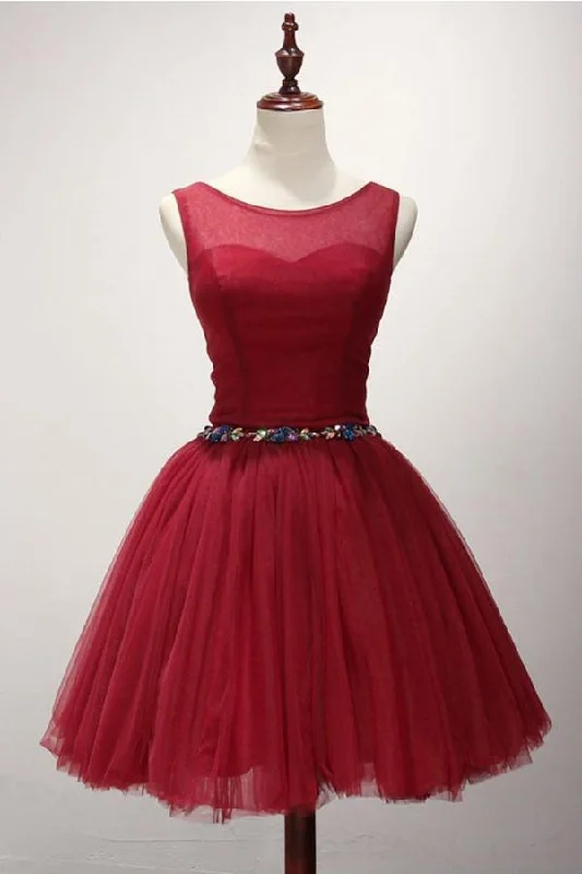Party Dresses with Metallic Studs and Leather Trim for Ladies' Edgy and Rocker LookBall Gown Scoop Neck Short Tulle Homecoming Dress With Beading PG136 Party Dresses with Metallic Studs and Leather Trim for Ladies' Edgy and Rocker LookBall Gown Scoop Neck Short Tulle Homecoming Dress With Beading PG136