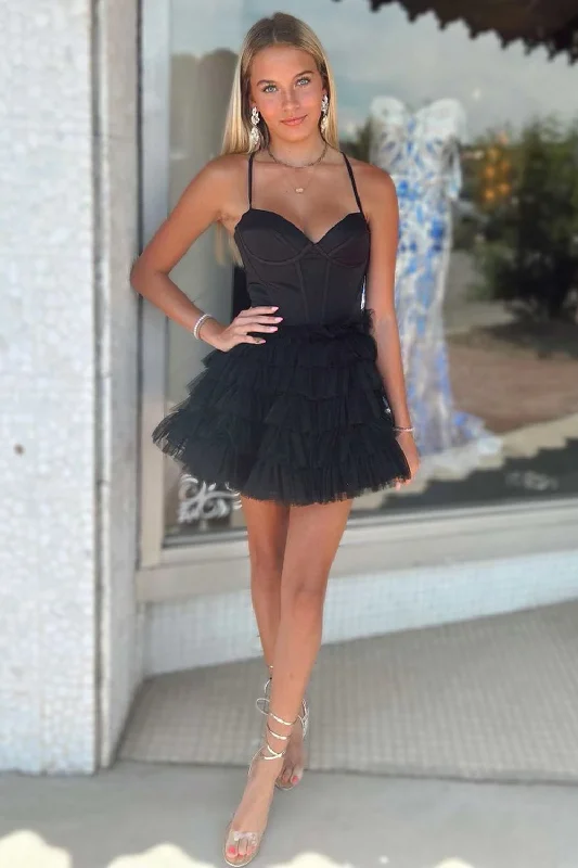 Sheath Style Velvet Party Dresses for Ladies' Evening GalasBlack A-Line Spaghetti Straps Corset Tiered Tulle Short Prom Dress Sheath Style Velvet Party Dresses for Ladies' Evening GalasBlack A-Line Spaghetti Straps Corset Tiered Tulle Short Prom Dress