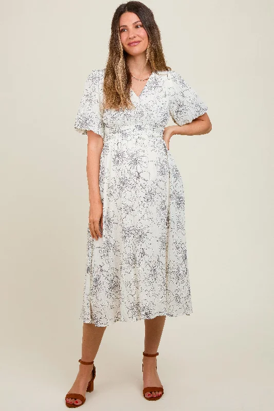 Vintage - inspired 50s midi dress with a classic silhouetteBlack Floral Smocked Waist Maternity Midi Dress Vintage - inspired 50s midi dress with a classic silhouetteBlack Floral Smocked Waist Maternity Midi Dress