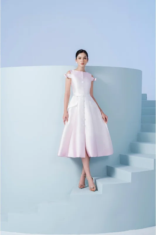Drawstring - waist midi dress for a customizable and comfortable fitBoni Shirt Boat Neck Taffeta Midi Dress