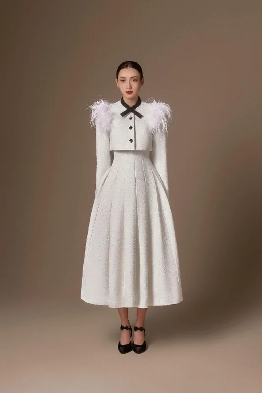 Midi dress for travel due to its versatility and durabilityCapella Fit and Flare Semi-Heart Neck Tweed Midi Dress Midi dress for travel due to its versatility and durabilityCapella Fit and Flare Semi-Heart Neck Tweed Midi Dress