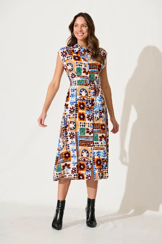 Party Dresses with Metallic Studs and Leather Trim for Ladies' Edgy and Rocker LookCecilla Midi Shirt Dress In Multi Print Linen Blend Party Dresses with Metallic Studs and Leather Trim for Ladies' Edgy and Rocker LookCecilla Midi Shirt Dress In Multi Print Linen Blend