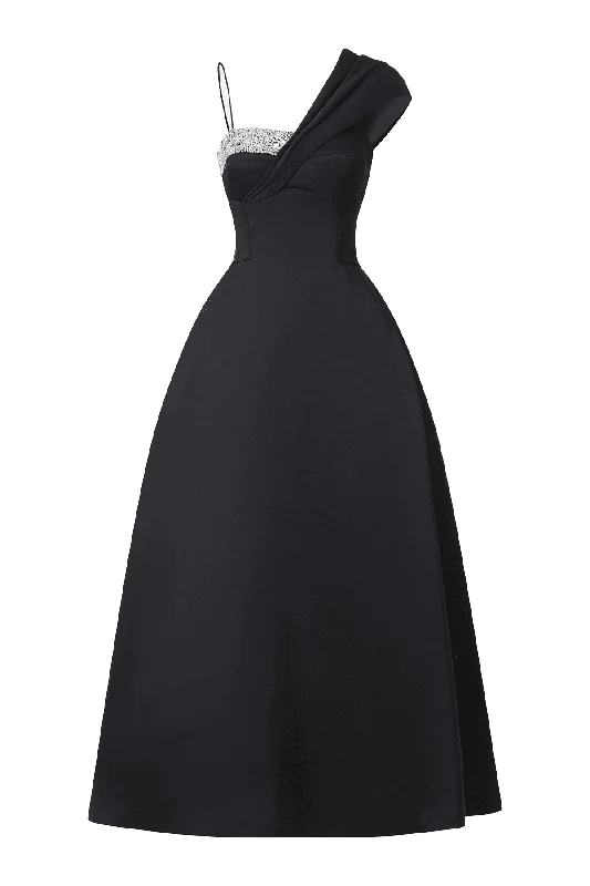Midi dress for a night out at a club or partyCharlotte A-line Asymmetric Taffeta Midi Dress Midi dress for a night out at a club or partyCharlotte A-line Asymmetric Taffeta Midi Dress