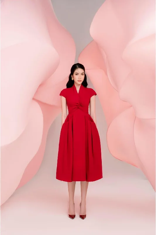Midi dress for casual outings like hanging out with friendsCherie Fit and Flare Cap Sleeved Cotton Spandex Midi Dress Midi dress for casual outings like hanging out with friendsCherie Fit and Flare Cap Sleeved Cotton Spandex Midi Dress