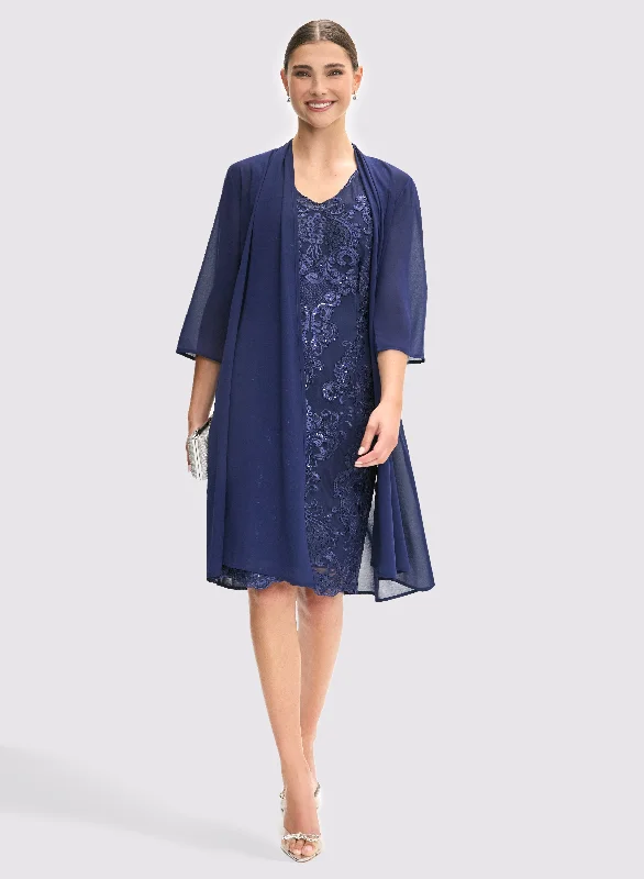 Party Dresses with Cut Out Details and Lace Insertions for Ladies' Bold and Feminine LookChiffon Jacket & Dress Set Party Dresses with Cut Out Details and Lace Insertions for Ladies' Bold and Feminine LookChiffon Jacket & Dress Set