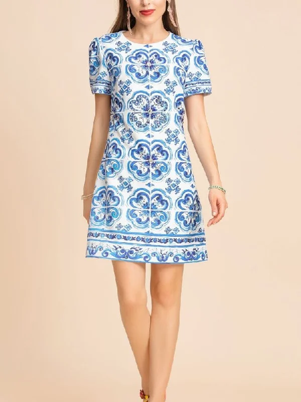 Wrap Style Party Dresses with Belt for Ladies' Comfortable and Stylish OutfitChloe Short Sleeve Print Mini Dress - Blue Pirnt Wrap Style Party Dresses with Belt for Ladies' Comfortable and Stylish OutfitChloe Short Sleeve Print Mini Dress - Blue Pirnt