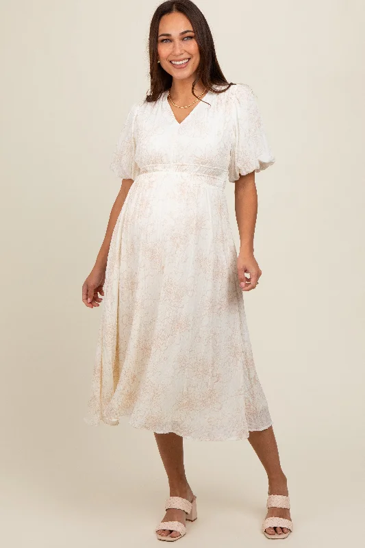 Midi dress for travel due to its versatility and durabilityCream Floral Smocked Waist Maternity Midi Dress Midi dress for travel due to its versatility and durabilityCream Floral Smocked Waist Maternity Midi Dress