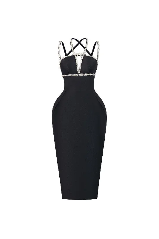 Cut - out midi dress for a daring and edgy lookDaphne Sheath Halter Neck Taffeta Midi Dress Cut - out midi dress for a daring and edgy lookDaphne Sheath Halter Neck Taffeta Midi Dress
