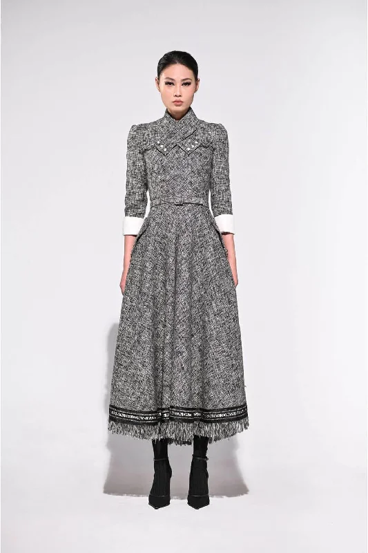 Hooded midi dress for a casual and cozy styleDavis A-line Middle Sleeved Tweed Midi Dress Hooded midi dress for a casual and cozy styleDavis A-line Middle Sleeved Tweed Midi Dress