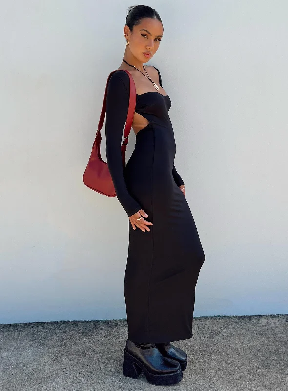 Midi dress for a family gathering in a casual settingDorado Long Sleeve Midi Dress Black Midi dress for a family gathering in a casual settingDorado Long Sleeve Midi Dress Black