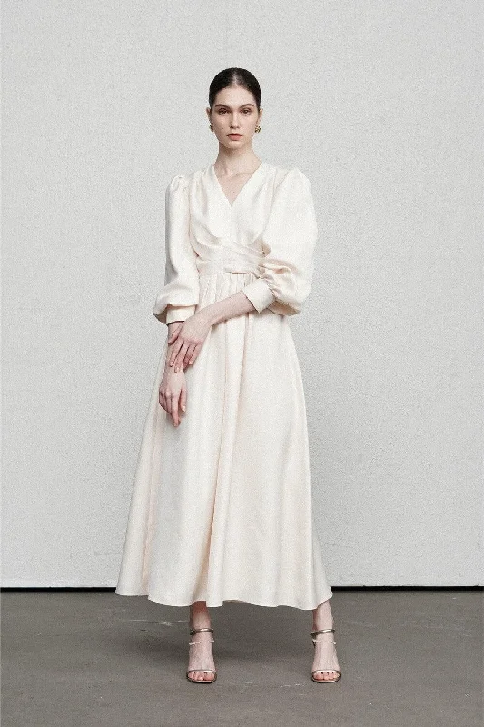 Midi dress for a barbecue with friends and familyElizabeth Blouson Bishop Sleeved Modal Midi Dress Midi dress for a barbecue with friends and familyElizabeth Blouson Bishop Sleeved Modal Midi Dress