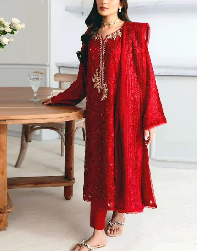 Chiffon Party Dresses with Embroidered Cuffs for Ladies' Elegant TouchHeavy Embroidered Red Chiffon Party Wear Dress with Inner (DZ17636) Chiffon Party Dresses with Embroidered Cuffs for Ladies' Elegant TouchHeavy Embroidered Red Chiffon Party Wear Dress with Inner (DZ17636)