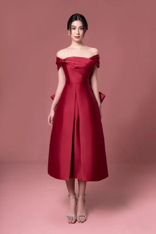 Drawstring - waist midi dress for a customizable and comfortable fitEugene A-line Off-Shoulder Taffeta Midi Dress Drawstring - waist midi dress for a customizable and comfortable fitEugene A-line Off-Shoulder Taffeta Midi Dress