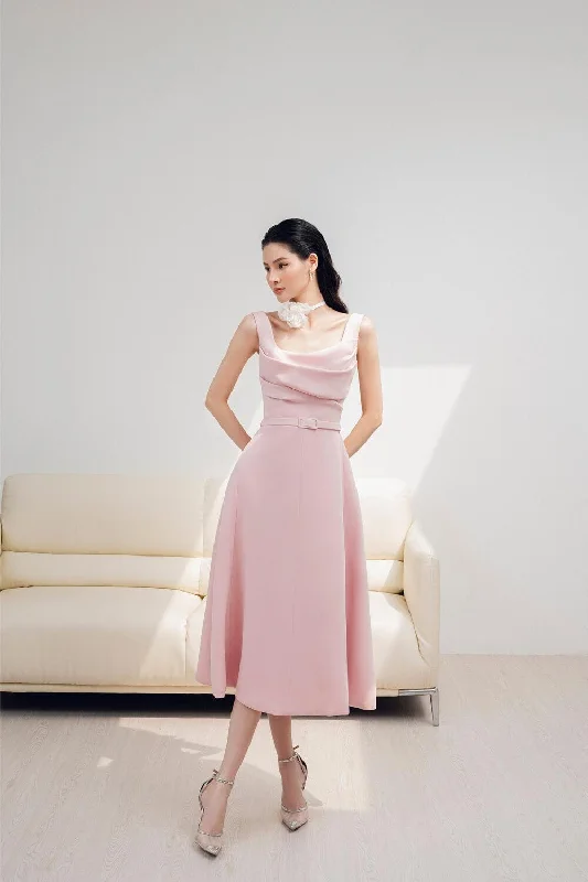 Contemporary - designed midi dress with modern detailsEvelyn A-line Strappy Cotton Midi Dress Contemporary - designed midi dress with modern detailsEvelyn A-line Strappy Cotton Midi Dress