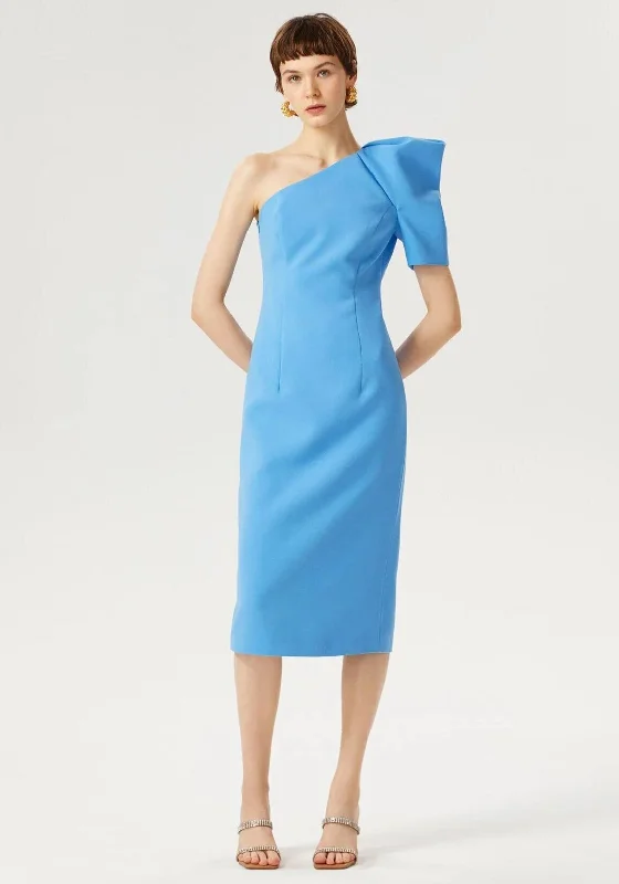 Ruffled - sleeve midi dress for a charming and playful lookExquise Puff One Shoulder Midi Dress, Blue Ruffled - sleeve midi dress for a charming and playful lookExquise Puff One Shoulder Midi Dress, Blue