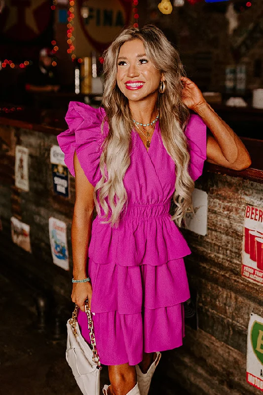 Party Dresses with Beaded Floral Wreath on the Bodice and Tulle Skirt for Ladies' Delicate and Festive LookFlirty Allure Ruffle Dress in Purple Party Dresses with Beaded Floral Wreath on the Bodice and Tulle Skirt for Ladies' Delicate and Festive LookFlirty Allure Ruffle Dress in Purple