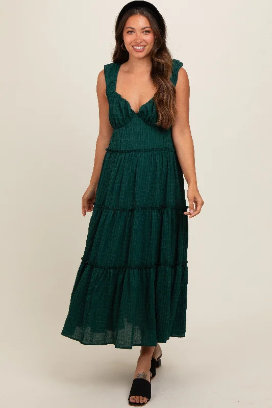 Sequin - embellished midi dress for a sparkly and eye - catching styleForest Green Textured Tiered Maternity Midi Dress Sequin - embellished midi dress for a sparkly and eye - catching styleForest Green Textured Tiered Maternity Midi Dress