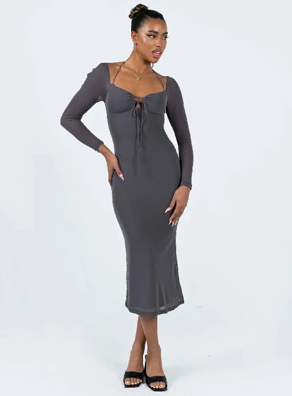 Midi dress for a dance party to show off your movesFowlers Long Sleeve Midi Dress Slate Midi dress for a dance party to show off your movesFowlers Long Sleeve Midi Dress Slate