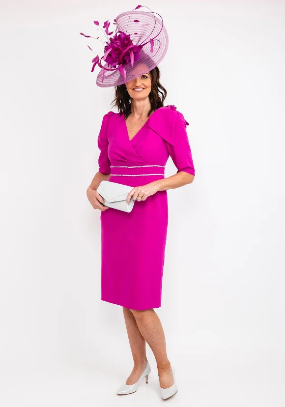 Midi dress for casual outings like hanging out with friendsGabriela Sanchez Diamante Trim Adjustable Bow Midi Dress, Fuchsia Midi dress for casual outings like hanging out with friendsGabriela Sanchez Diamante Trim Adjustable Bow Midi Dress, Fuchsia